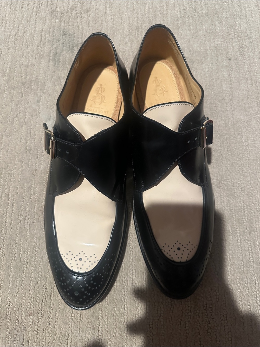 Black and Cream Leather Monk Strap Dress Shoes by The Office of Angela Scott